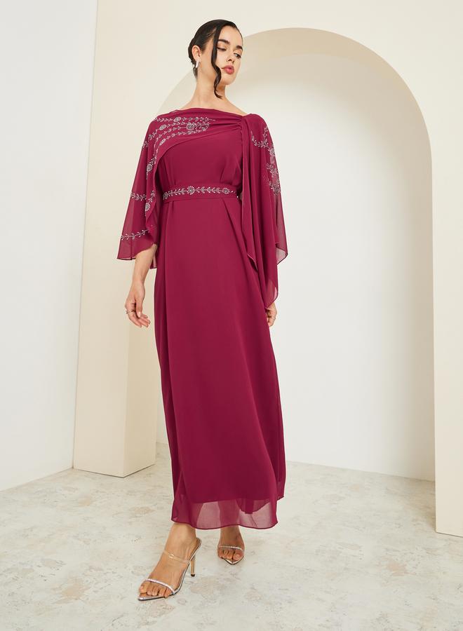 Styli Women Embellished Cape Sleeve Maxi Dress - Image 2